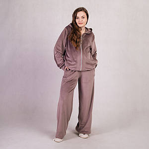 Молодіжний жіночий велюровий костюм на блискавці "Style-Темно-бежевий" р. 46, 50