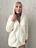 Жіноча курточка з капюшоном із вовни альпака комбінована хутром барашек розмір 50-54, фото 3