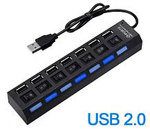 Usb hub хаб 2.0 7 портів із підсвіткою і вимикачами, фото 3