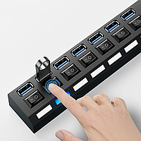 Usb hub хаб 2.0 7 портов с подсветкой и выключателями