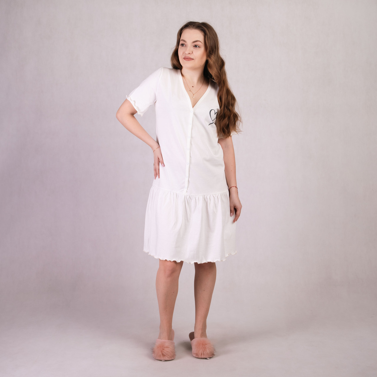 Домашня жіноча сукня з рюшами "Білий колір" р. 44-52