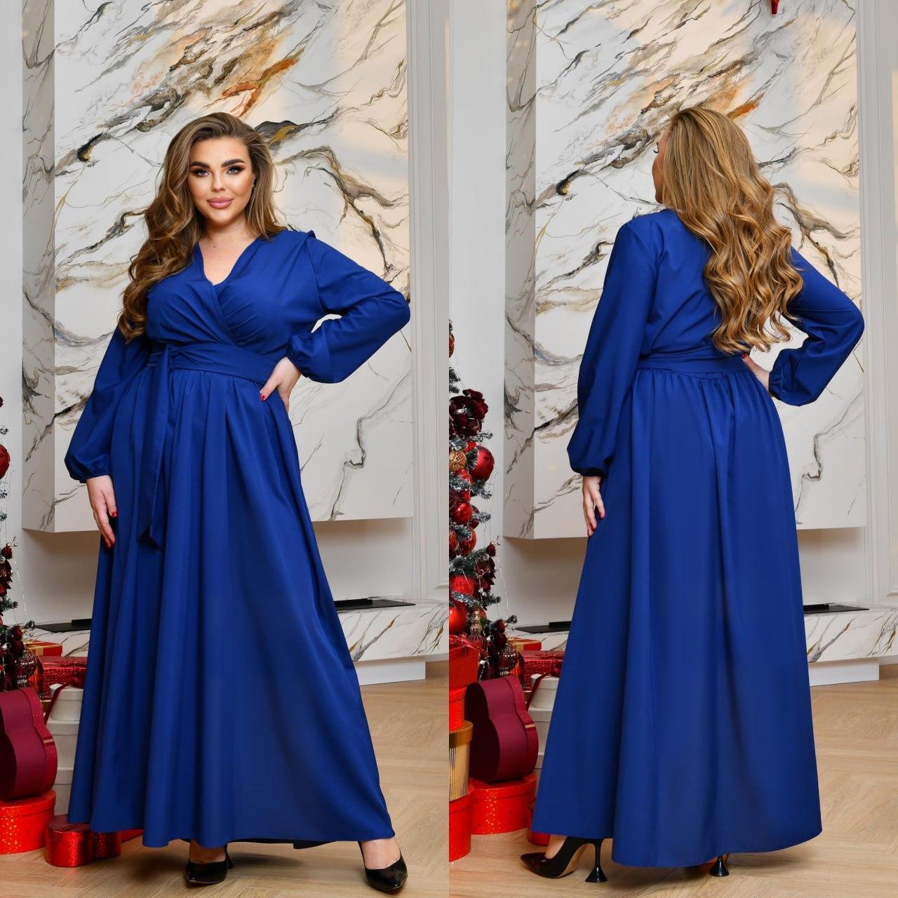 Елегантна жіночна довга сукня у вечірньому стилі, з запахом на грудях, батал та супер батал великі розміри, фото 1