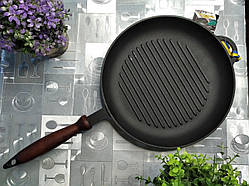Сковорода гриль чавунна, з дерев'яною ручкою, d=260мм, h=40мм