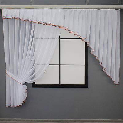 Кухонний комплект, шторка з ламбрекеном на карниз 2м. Колір білий з пудровим. Код 062к  59-876