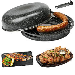 Сковорода гриль-газ із антипригарним покриттям / Сковорідка на газову конфорку / Кругла сковорода гриль