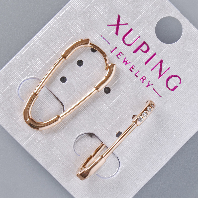 Сережки Xuping з білими стразами d-26,5х2мм+-, позолота 18К