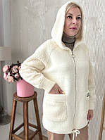 Жіноча курточка з капюшоном із вовни альпака комбінована хутром барашек розмір 44-48