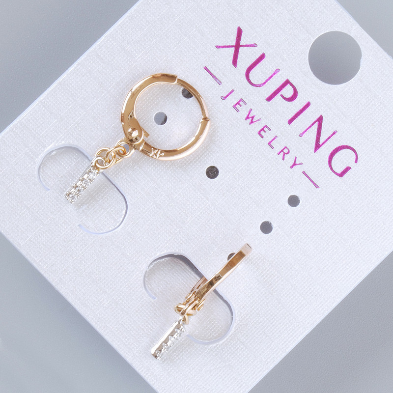 Сережки Xuping з білими стразами d-7х2мм+- L-23мм+-, позолота 18К