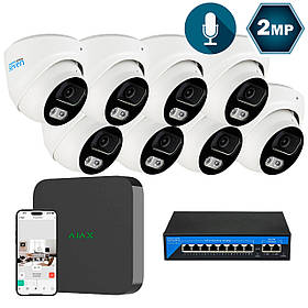 Комплект IP-відеоспостереження AJAX на 8 купольних 2 Мп IP-камер AX-IP3618OW-2MP