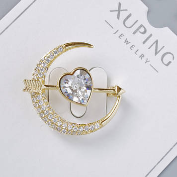 Брошка Xuping "Серце" білий кристал та білі стрази 24х27мм, світло-золотистий метал,позолота