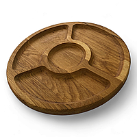 Менажниця дерев'яна 30 см. із Дуба Двостороння Кругла на 4 секції