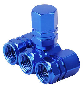 Колпачки на ниппель, Blue, 4 шт. Алюминиевые колпачки на ниппель, синего цвета, фото 1