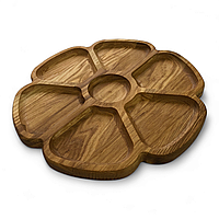 Менажниця дерев'яна 30 см. із Дуба Двостороння в формі квітки на 7 секцій