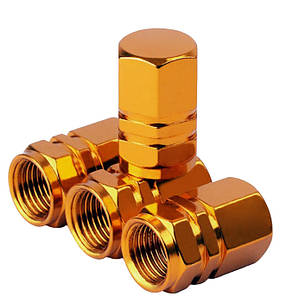 Колпачки на ниппель, Gold, 4 шт. Алюминиевые колпачки на колеса автомобиля, мотоцикла, мопеда, фото 1