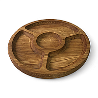 Менажниця дерев'яна 25 см. із Дуба Двостороння Кругла на 4 секції