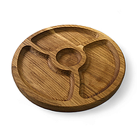 Менажниця дерев'яна 25 см. із Дуба Двостороння Кругла на 4 секції