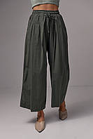 Женские брюки-кюлоты на резинке - хаки цвет, L (есть размеры)