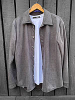 Мужская рубашка котоновая оверсайз серая весенняя осенняя на пуговицах (B)