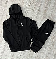 Демісезонний спортивний костюм Jordan чорна кофта на змійці + чорні штани (двонитка) RD129/RD134
