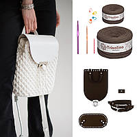 Набор для вязания крючком рюкзака Mini іиз натуральной кожи, цвет Шоколад (пряжа - чорный Шоколад)