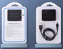 Відеорозгалужувач 2xHDMI, Splitter HDMI на 2 монітори, активний, v1.4a, 3D, 4K, чорний (B00940)