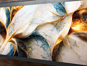 Наклейка на холодильник, текстура під білий мармур із золотом та бірюзою, 180х60 см - Лицьова (В), з ламінуванням, фото 3