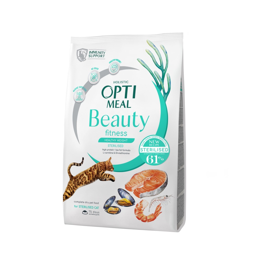 Сухий корм Optimeal для котів Beauty Fitness здорова вага та суглоби беззернової з морепродуктами 1,5 кг, фото 1