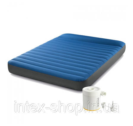 Надувний матрац Intex 64013 (191х152х22 см) для кемпінгу, з електричним насосом від USB, фото 1