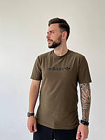 Мужская футболка Adidas хаки спортивная хлопковая Тенниска Адидас спортивная на лето (B)