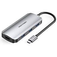 Док-станція USB3.1 Type-C --> HDMI//USB 3.0x3/PD 100W Hub 6-in-1 Vention (TOFHB)