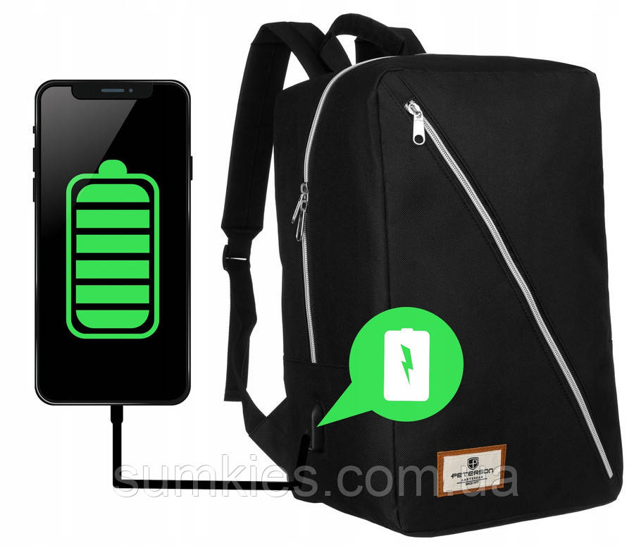Дорожній рюкзак PETERSON BPP-08-BLACK з портом USB для заряджання