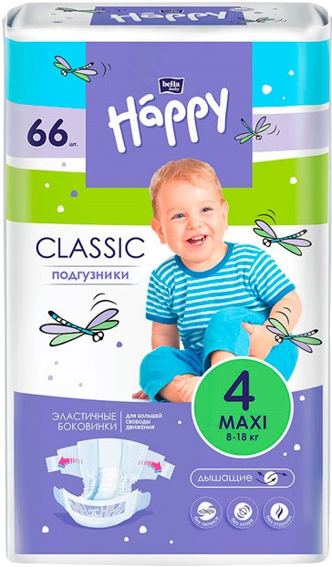 Підгузки Bella Baby Happy 4 Maxi 8-18 кг (66 шт)