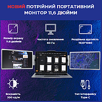 Тройной портативный монитор 11,6 дюйма для удлинителя экрана ноутбука 1920x1080P FHD LCD IPS