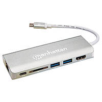 Док-станція USB3.1 Type-C --> HDMI/USB 3.0x2/RJ45/SD/PD 60W Hub 7-in-1 Manhattan (152075)