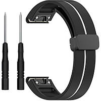 Ремешок Deexe Soft Line для часов Garmin c креплением Quick Fit 22mm - Black / White