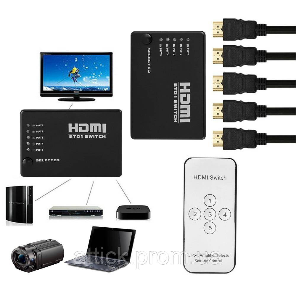 HDMI-переключатель Dellta HS55 на 5 портов HDMI switch с пультом ДУ (3843) at - фото 8 - id-p2129656220