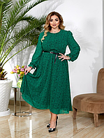 Сукня ошатна шифонова зелена з принтом міді в талію на підкладці великого розміру 50-56. 106922