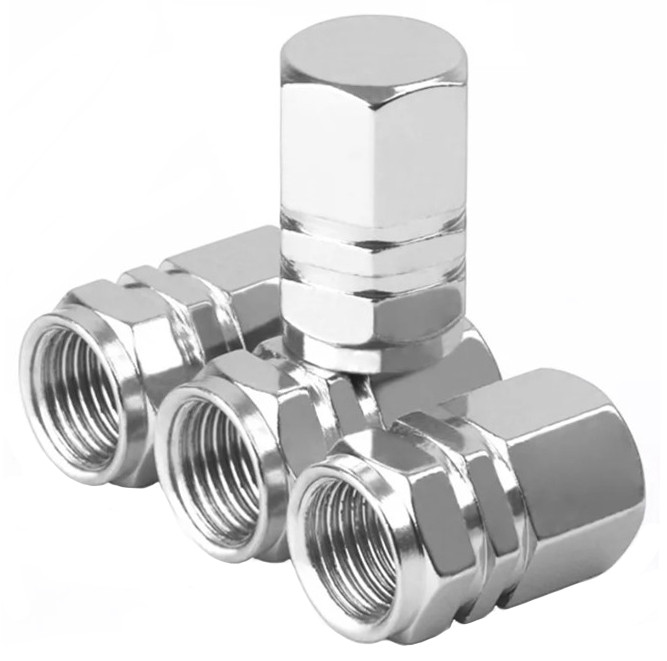 Колпачки на ниппель, Silver,набор из 4 шт. Колпачки для колёс серебряного цвета для машины, мопеда, велосипеда