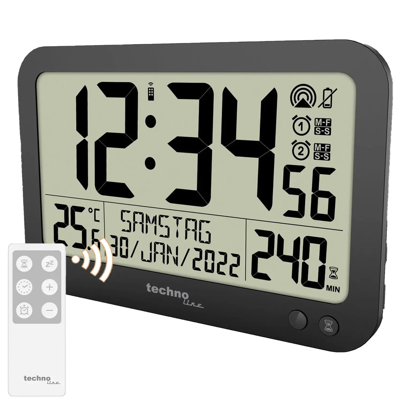 Електронний настінний годинник Technoline WS8026 Black | Пульт Д/К | Температура в приміщенні, Календар, Таймер, Будильник