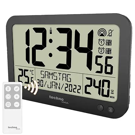 Електронний настінний годинник Technoline WS8026 Black | Пульт Д/К | Температура в приміщенні, Календар, Таймер, Будильник, фото 1