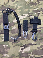 Набор тактических карабинов на черной стропе / карабин металлический +держатель для перчато +страховой шнур