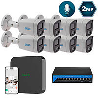 Комплект IP-відеоспостереження AJAX на 8 циліндричних 2 Мп IP-камер AX-IP3628OW-2MP