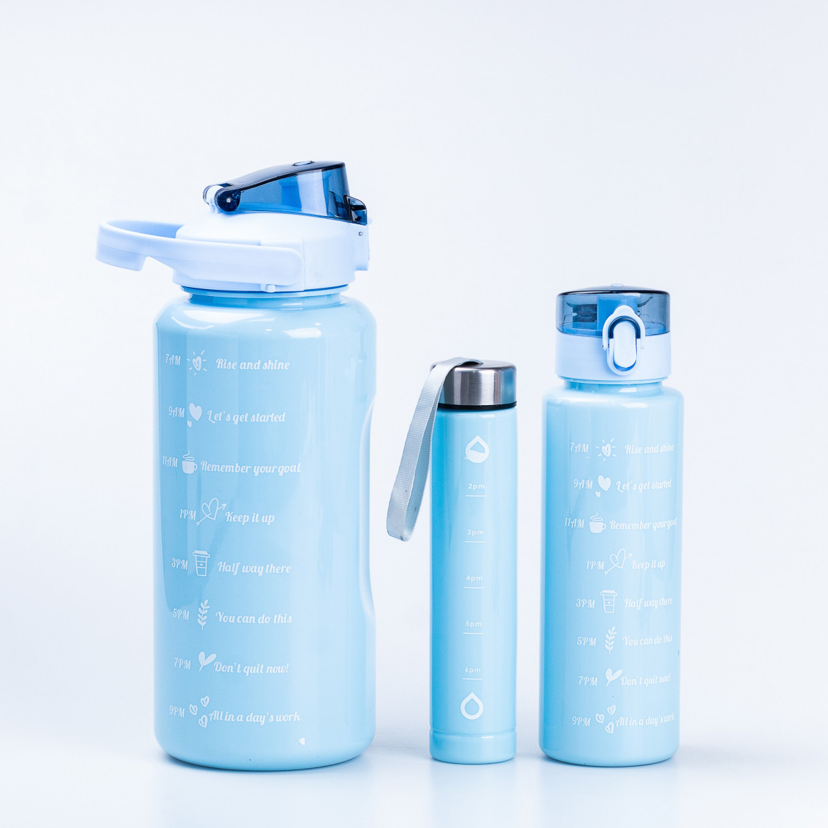 Бутылки для воды и напитков Набор фитнес бутылок для тренировок с дозатором объём 0.5л 0.9л 2л Синий - фото 1 - id-p2129946855