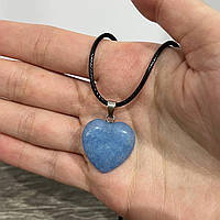 Натуральный камень Голубой Аквамарин кулон в форме сердечка на шнурке - оригинальный подарок девушке