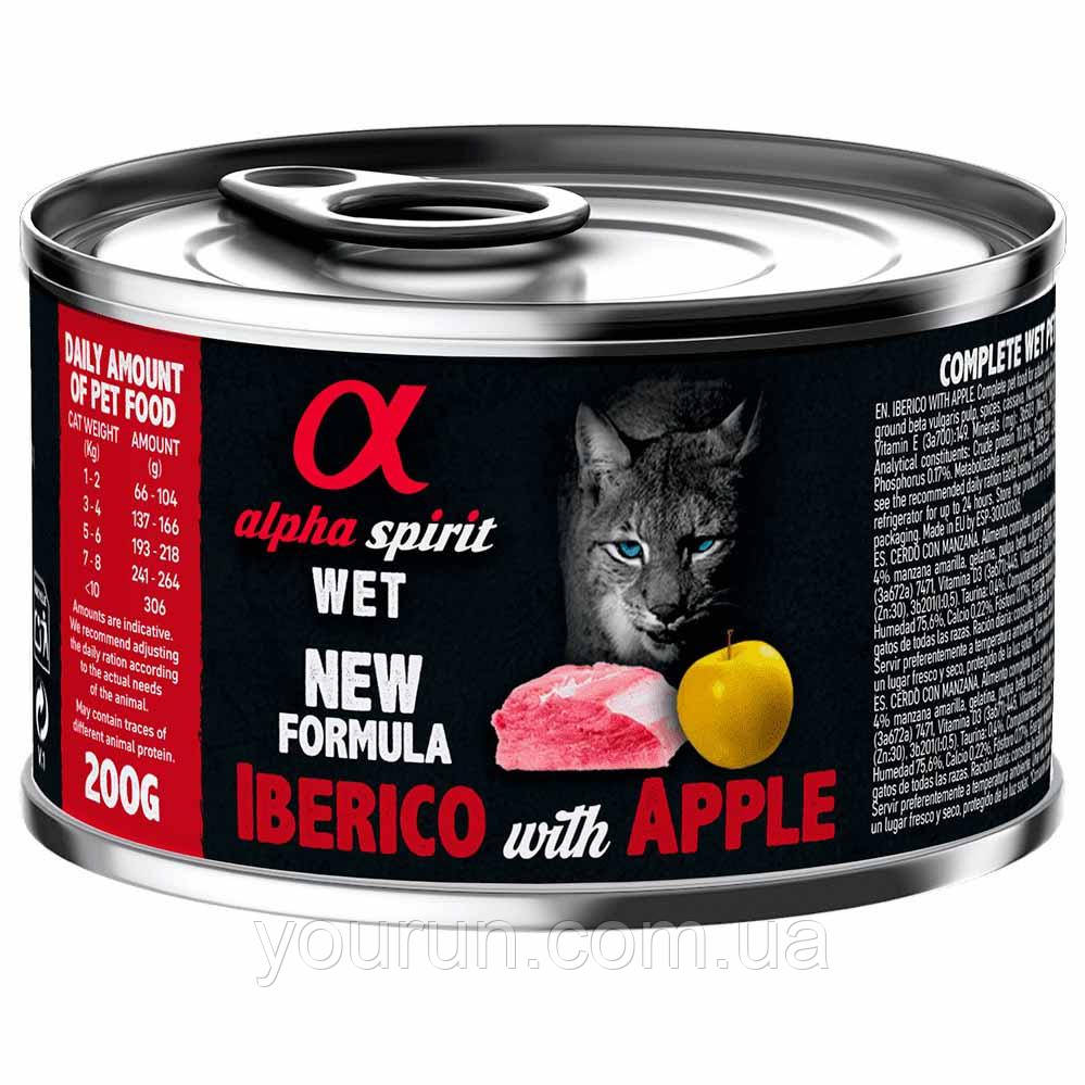 Alpha Spirit Iberian Pork With Yellow Apple-Повнораціонний вологий корм зі свининою та свіжими яблуками для котів 200гр, фото 1