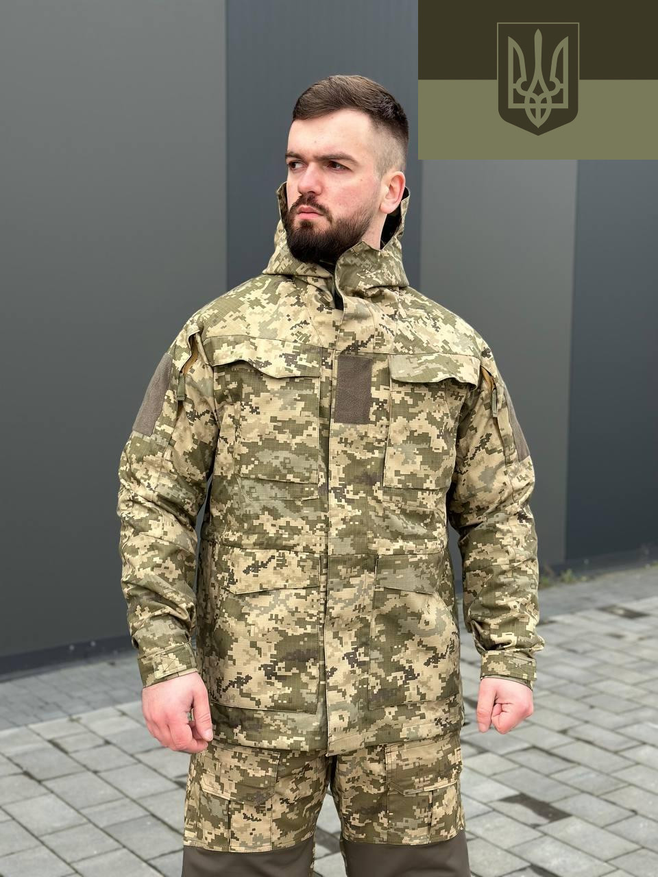 Тактична статутна куртка з капюшоном піксель ЗСУ чоловіча піксель куртка М-65