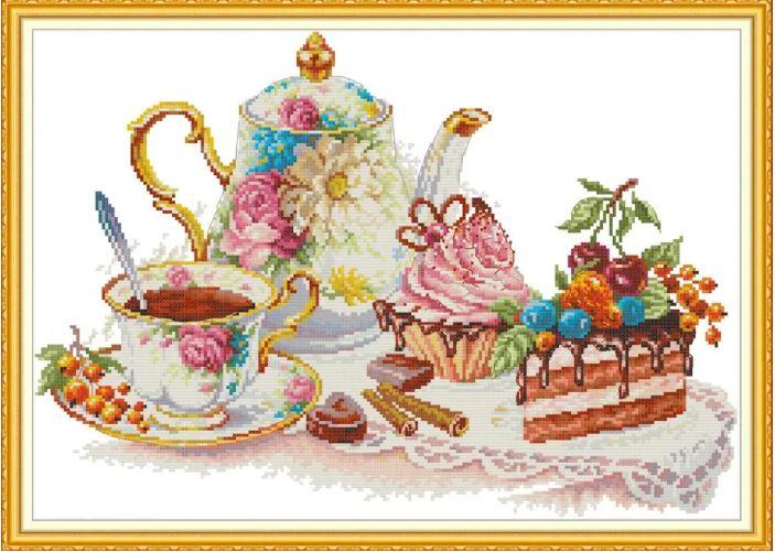Набір для вишивання за нанесеною на канву схемою "Afternoon tea 6". AIDA 14CT printed, 48*35 см, фото 1