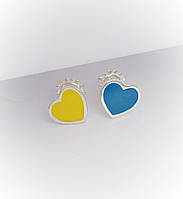 Серьги - пусеты серебряные "Сердце Украины", желто-голубая эмаль