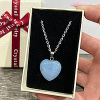 Натуральний камінь Блакитний Аквамарин кулон у формі сердечка на ланцюжку - оригінальний подарунок дівчині в коробочці
