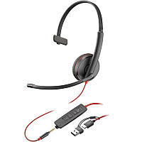 Гарнітура комп'ютерна моно On-ear Poly Blackwire 3215, USB-A, USB-C, 3.5 мм, всеспрямований (8X227AA)